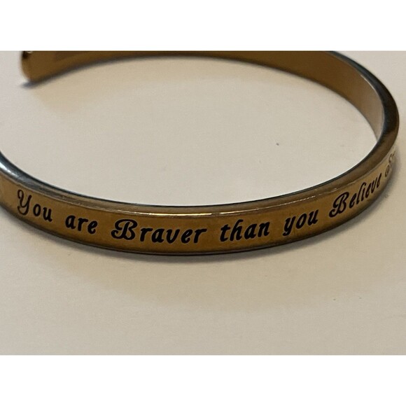 Kendasun Cuff Bracelet Braver Smarter Stronger Engraved Gold Tone - Picture 3 of 5